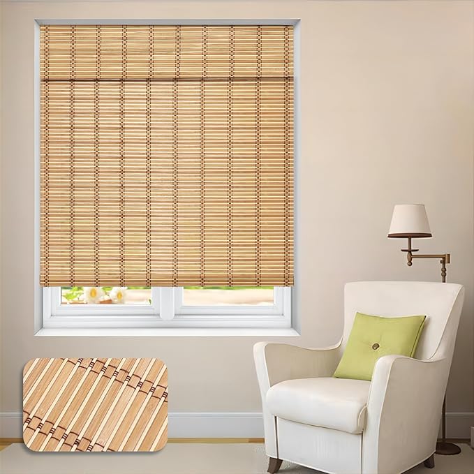 LUCKUP Cordless Roman Shades, Roll Up Bamboo Blinds for Indoor Windows, Light Filtering UV Protection Natural Bamboo Shades, Easy to Install for Home & Office, 38" W x 64" L, Natural