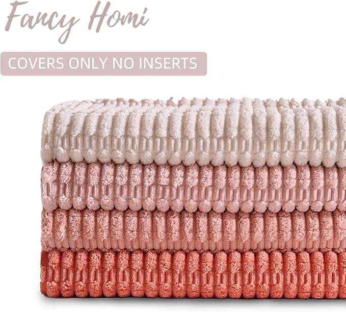 Fancy Homi 4 Packs Decorative Throw Pillow Covers for Living Room Couch Bed, Modern Farmhouse Boho Home Décor Accent Cushion Case, 20" x 12" (Pack of 4), Pink Series