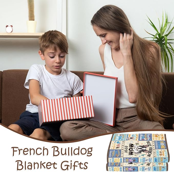 Wxiben French Bulldog Gifts for Women - French Bulldog Blanket for Bulldog Lovers/Owners Frenchie Bulldogs Mom Gift Dog Birthday Throw Blanket for Home Sofa Couch Bed 60x50in