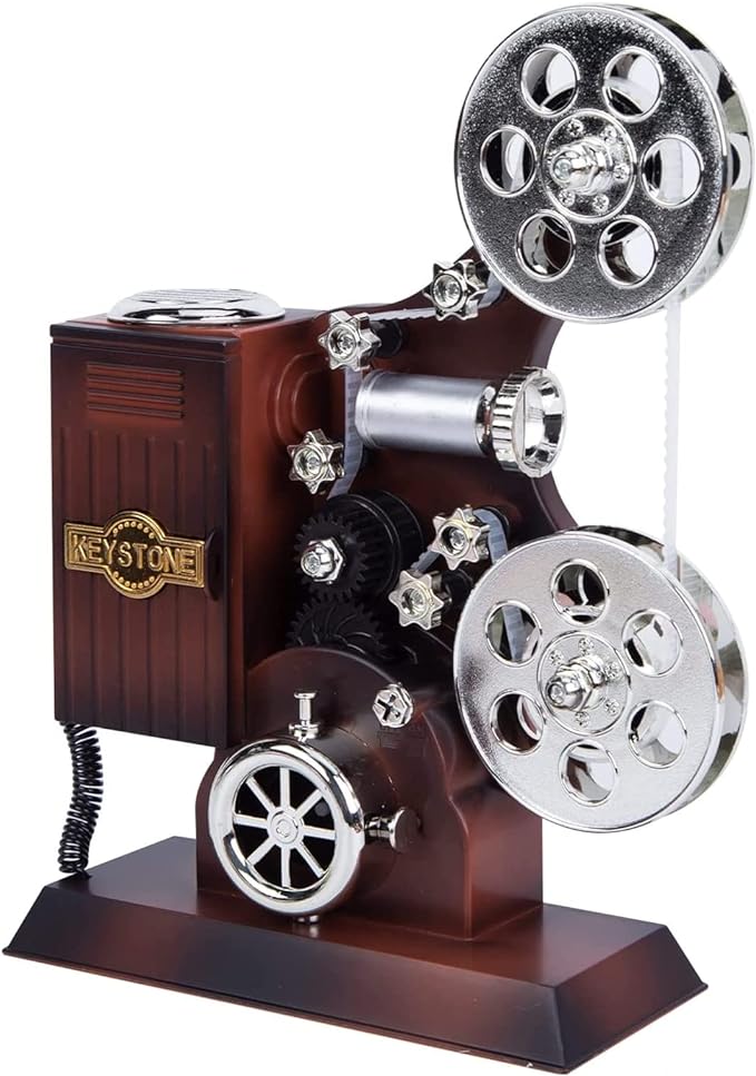 POPGIFTS Movie Projector Music Box, Mini Antique Vintage Music Box Plays Tune for Elise Movie Theater Hollywood Theme for Cinema Time Party Home Decor