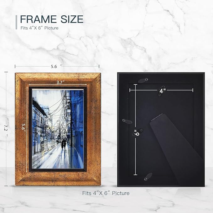 XUANLUO 4x6 Picture Frames Set of 4 Rustic Retro Photo Frame with HD Plastic Cover for Wall Mount and Tabletop Display Family Friends Wedding Gift