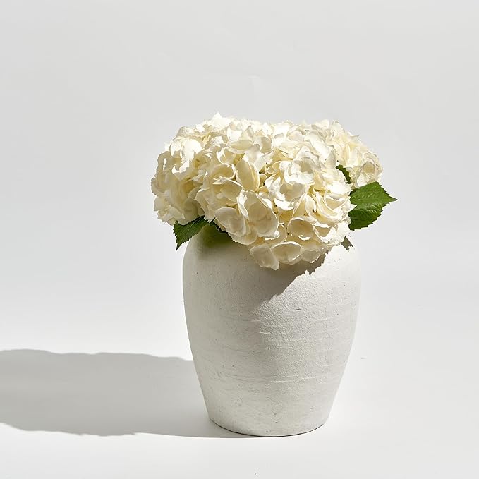 LB2 White Ceramic Large Vase, 11.8" Tall Zen Style, Terra Cotta Pitcher Vase, Distressed Farmhouse Decor, Pottery Decorative Flower for Home Decor (A - White 11.8")