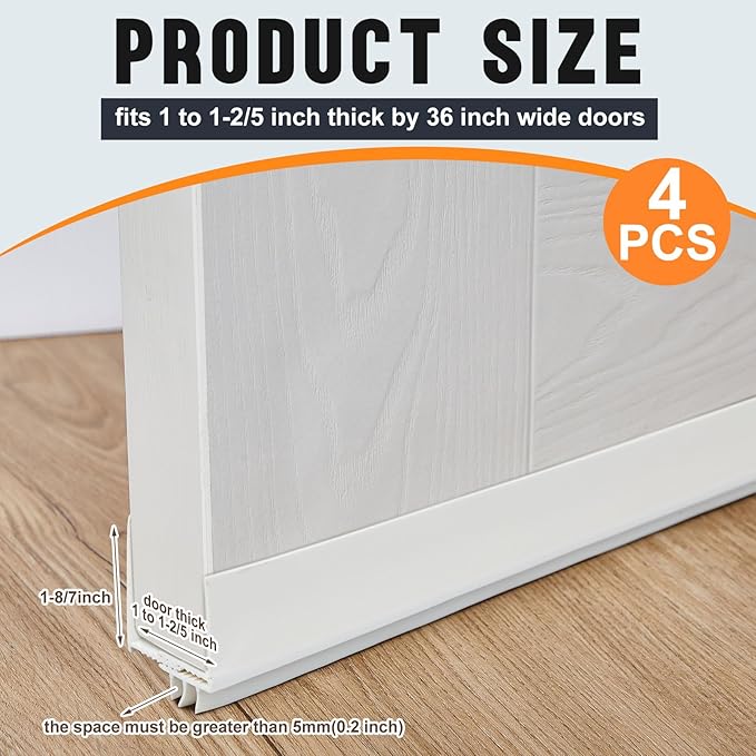 Pickmesh 4 Pcs 36 Inch Adjustable Storm Door Sweep for 1 to 1-2/5 in Bottom Seal Replacement Parts Under Draft Stopper Weather Stripping Threshold (White)