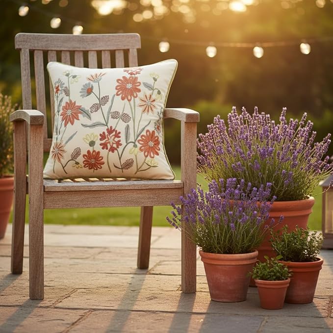 Orange Floral Pillow Covers 18x18 Pack of 2 Embroidered Throw Pillow Covers Vintage Flowers Farmhouse Pillow Cushion Cases Spring Summer Decorative Pillowcases Home Decor Square Pillow Case