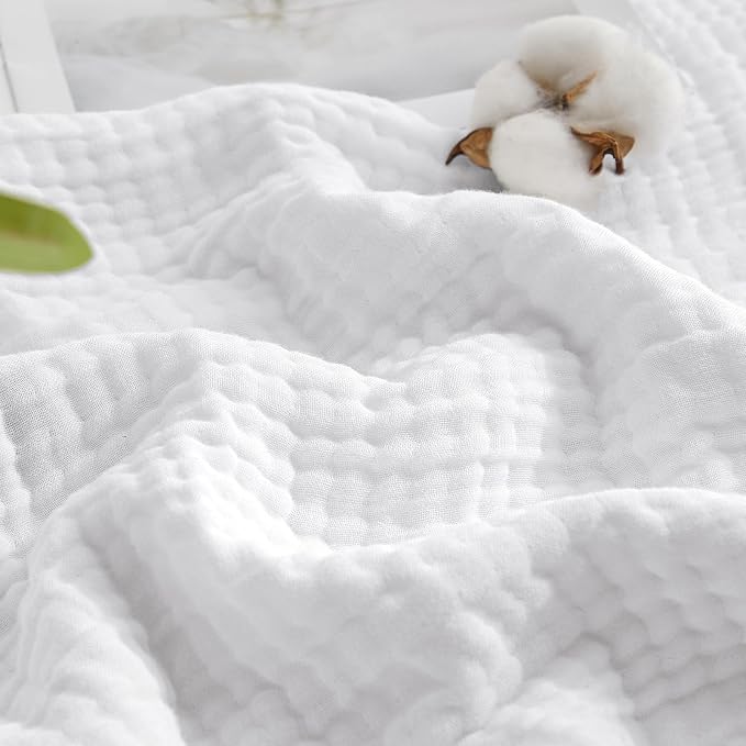 David's Home Soft Muslin Blanket King Size for Adults, 60% Rayon 40% Cotton, Breathable Lightweight Cooling Blanket for Hot Sleepers, 4-Layer Cozy Gauze for Bed, 108"x90", White