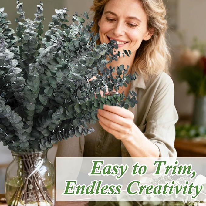 85 Pcs Dried Eucalyptus Stems, Preserved Branches for Shower, 17" | Real preserved eucalyptus for shower, vase filler, wedding décor, bathroom styling, DIY crafts and home decoration.
