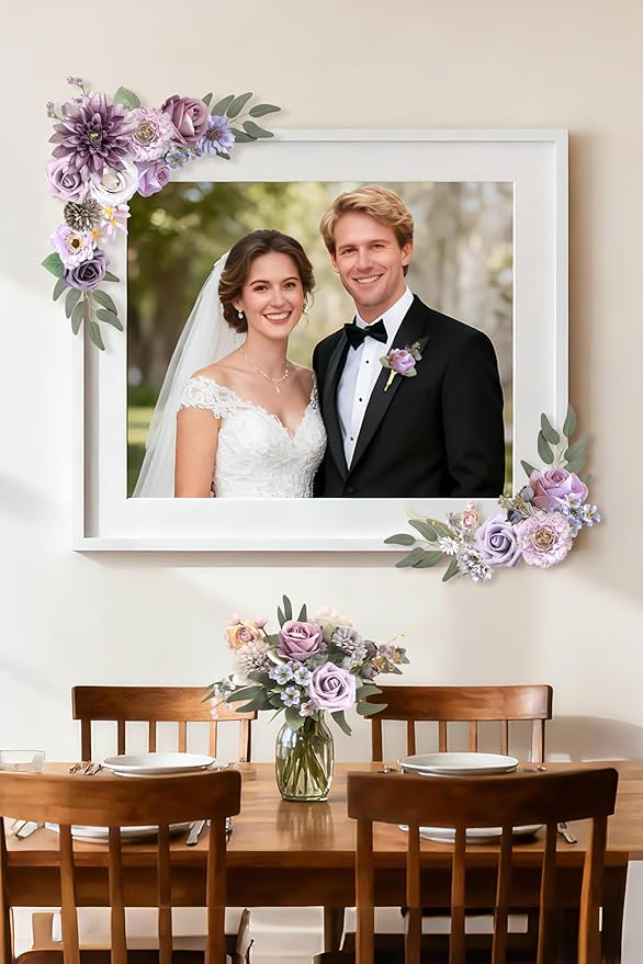 rongflower Purple Artificial Flowers Combo Box Set Silk Flowers Fake Rose for DIY Floral Arrangements Wedding Bouquets Centerpieces Baby Shower Party Home Decorations