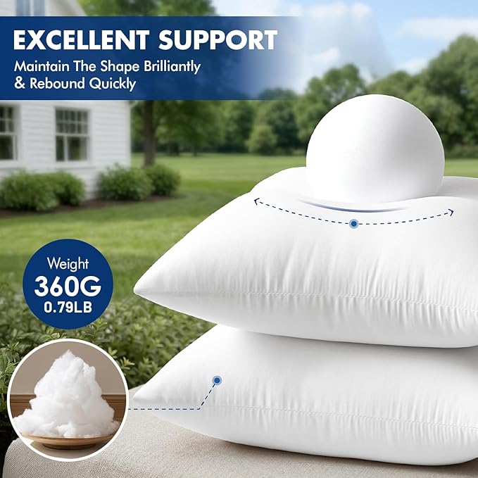 MIULEE Outdoor Pillow Inserts 12x20 Pack of 4 Waterproof Throw Pillow Inserts Decorative 100% Virgin Fibers Filling for Patio Sofa Couch