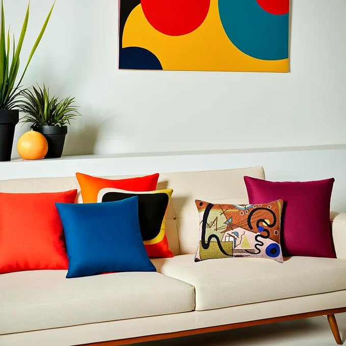 Lumbar Kandinsky Modern Pillow Cover Lyrical Mid-Century Chair Cushions Brown Abstract Pillowcase Contemporary Couch Pillowsham Sofa Hand Embroidered Wool Size 14x20