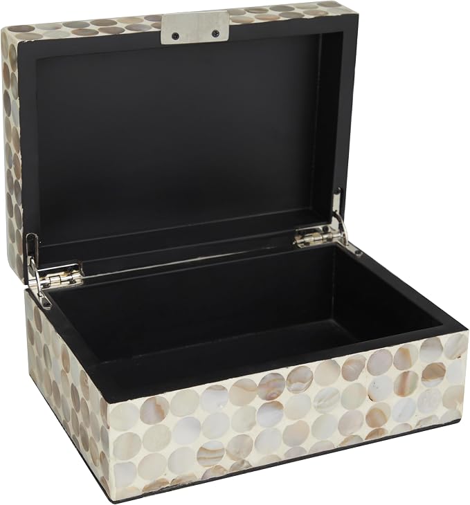 Deco 79 Mother of Pearl Shell Geometric Handmade Decorative Box Decorative Keepsake Boxes with Hinged Lid, Set of 2 Storage Boxes 12", 8"W, Cream
