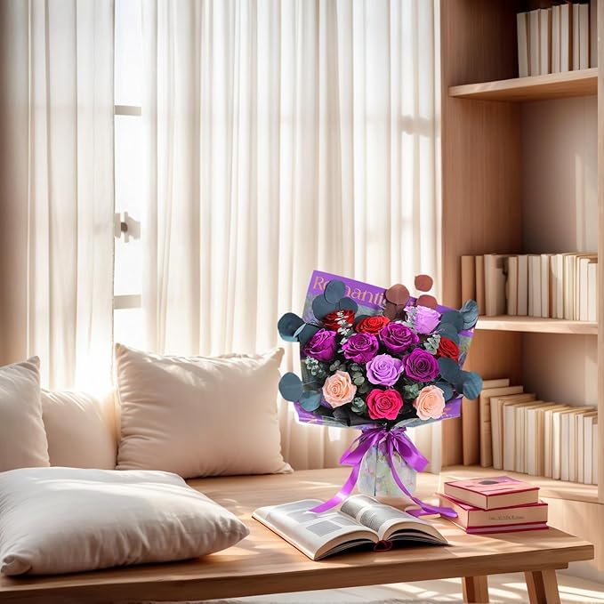 Lovenfold Flowers for Delivery Birthday Flowers Gift for Her,Preserved Flowers Bouquet 12 Roses Mixed Bouquet,Rose Gifts for Women Mom Grandma(Mixed 12 Purple-A Roses)