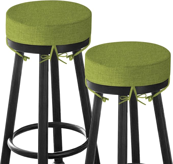 Bar Stool Cushions Round 3" Thick Round Seat Cushions for Chairs 2 Pack Non Slip Bistro Chair Pads with Machine Washable Cover (12 Inch, Green)