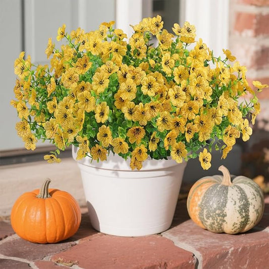 Artificial Faux Flowers Plants for Outdoors Outside Spring Summer Decoration,12 Bundles Realistic Fake Flowers Plant Greenery Silk Daisy UV Resistant Planters Balcony Porch Patio Garden Home（Yellow）