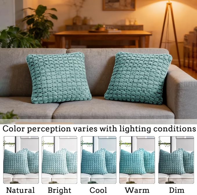 Pillow Covers 24x24 Set of 2 Velvet Euro Shams Decorative Farmhouse Pillowcases Boho Square Cushion Covers Soft Bubble Texture for Couch Sofa Bed Bedroom Car Living Room，Blue Green