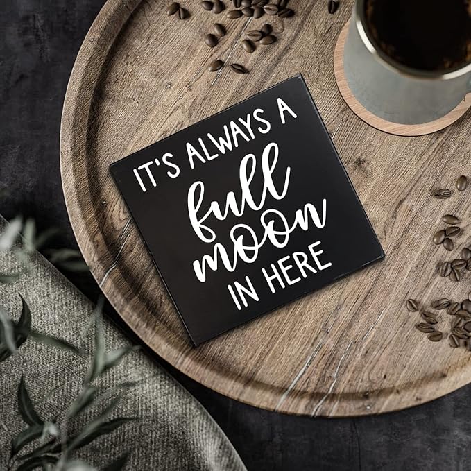 Wood Box Sign Cute Bathroom Decor Always a Full Moon - Funny Bathroom Signs Decor, Wooden Box moon Wall Art Sign Decor, Home Space Toilet Desk Plaque Black Halloween Farmhouse Decorations
