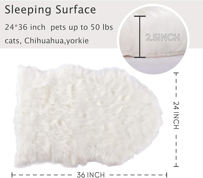 Asrug Soft Faux Fur Pet Bed Mat Plush and Fluffy Pet Pad Ultra Cozy Pet Throw Rug for Dogs Cats, White, 24 by 36 inches