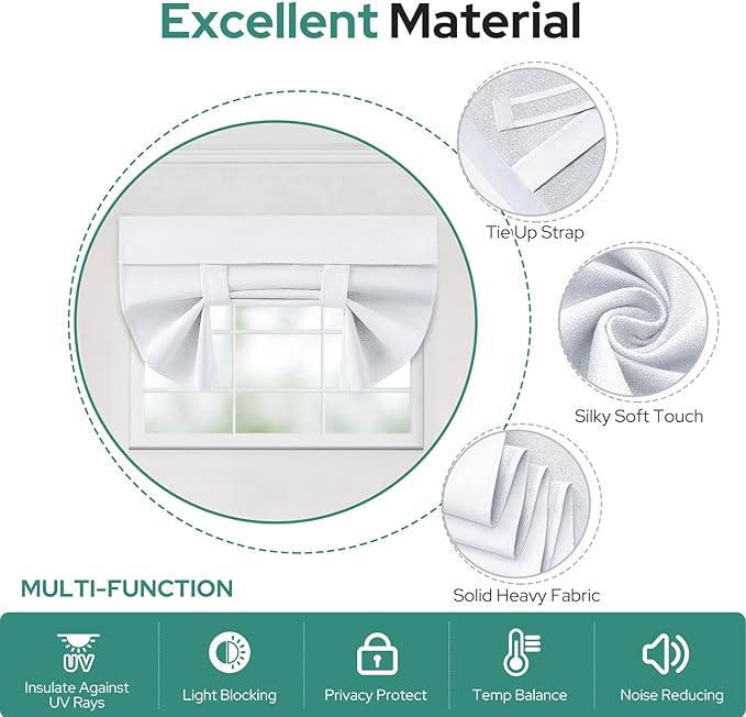 HOMEIDEAS 100% Pure White Linen Blackout French Door Curtains, Privacy Door Window Curtains, 30 X 40 Inch Room Darkening Blinds, Thermal Insulated Shades for Bedroom, 1 Panel