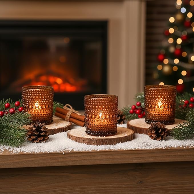 36pcs Amber Votive Candle Holders, 2x2.5in Vintage Glass Small Tea Light Candles Holders for Home Decor, Tealight Candle Holder Decor for Wedding Centerpieces Baby Shower