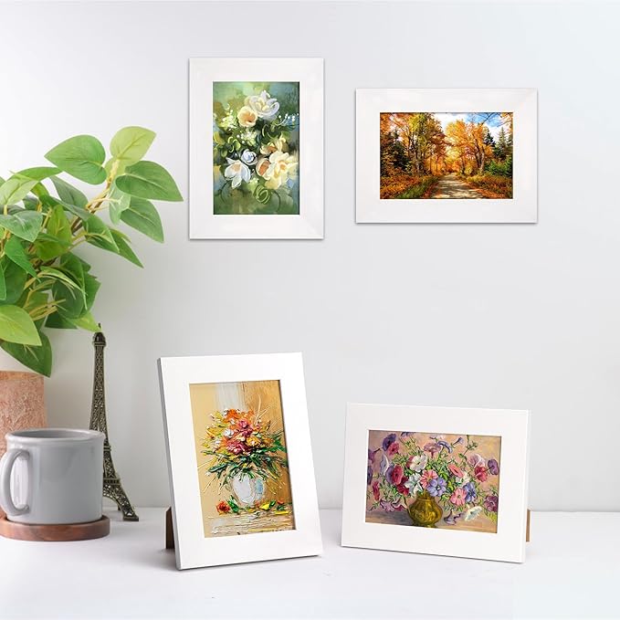 PETAFLOP 4x6 Picture Frame Set of 7, White Frames Display 4 by 6 Inch Photo for Wall or Tabletop
