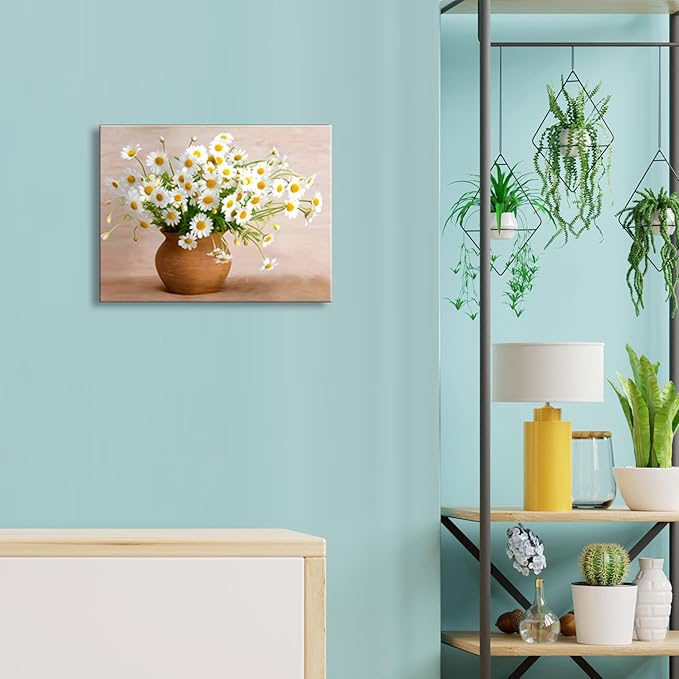 Ploceiny Boho Daisy Pink Flowers Wall Art Canvas for Teen Girl Bedroom Floral Picture Poster for Living Room Bathroom Wall Decor A-438