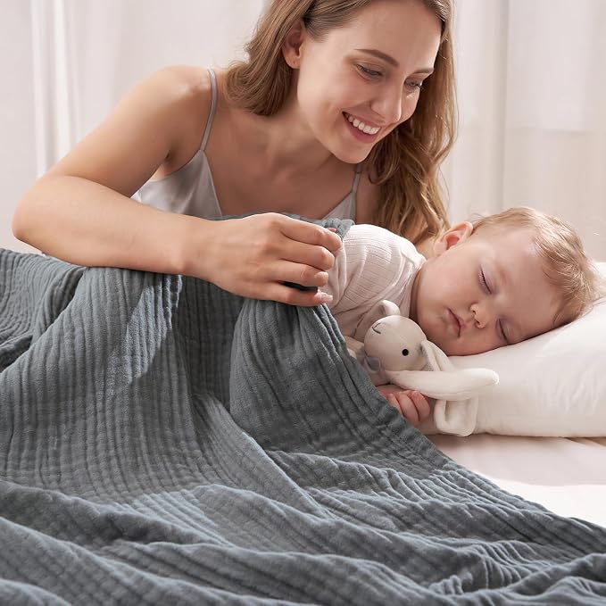 David's Home Soft Muslin Blanket Throw Size for Adults, 60% Rayon 40% Cotton, Breathable Lightweight Cooling Blanket for Hot Sleepers, 4-Layer Cozy Gauze for Bed, 50"x60", Grey