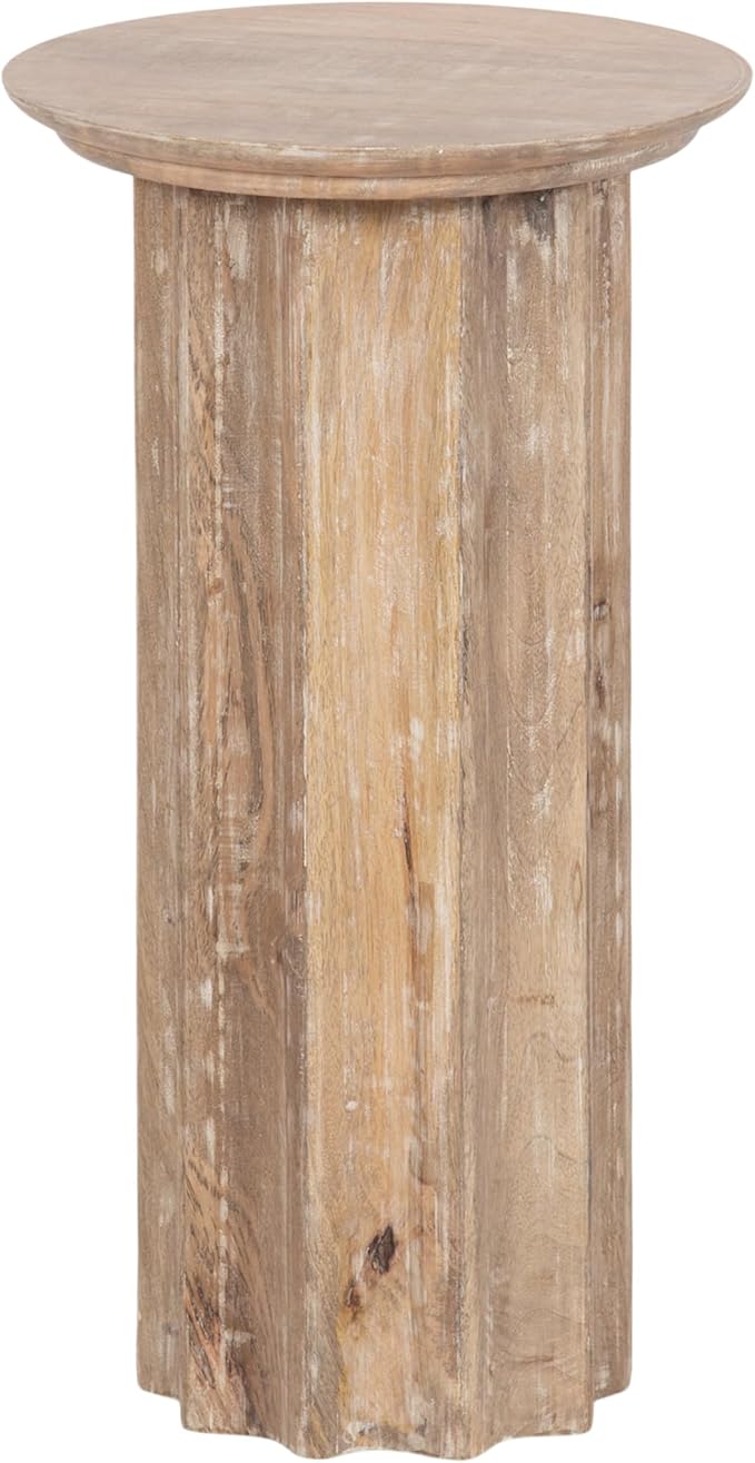Kate and Laurel Gierson Modern Wooden Round Side Table; 12 x 12 x 22; Light Natural; Transitional Scalloped Wood End Table for Use as Bedroom Nightstand or Living Room Accent Table