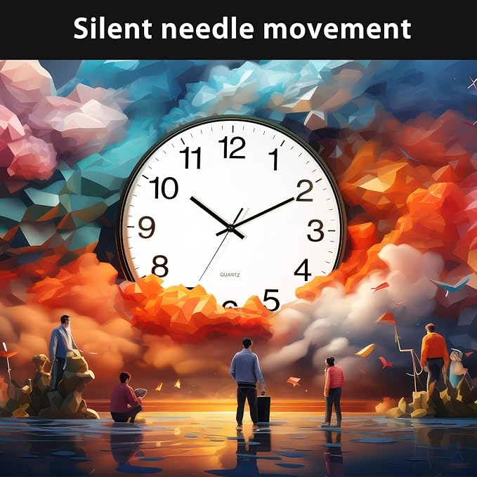 Inbagi 8 Pcs Wall Clock Large Silent Battery Operated Wall Clocks Modern Non Ticking Clocks Bulk Decorative for Kitchen Office Living Room Home Bathroom Bedroom Classroom (Black,14 Inch)