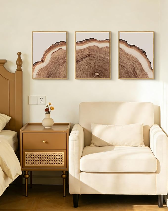 PHOPAGO Vintage Tree Rings Wood Framed Wall Art Modern Retro Stump Wall Decor Nature Farmhouse Rustic Art Prints Home Decor - 11x14in Natural Framed