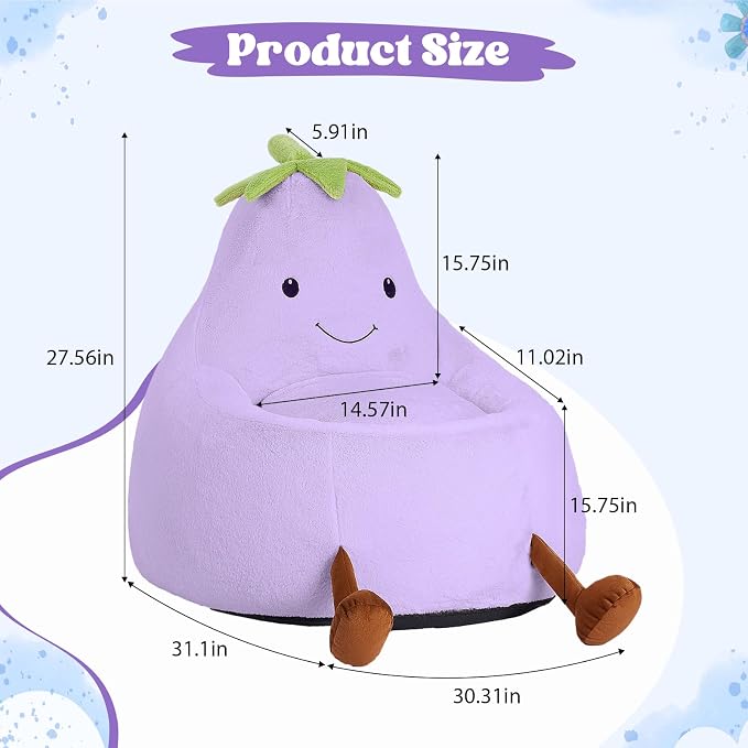 2.5FT Memory Foam Bean Bag Chair - Ultra Soft Faux Rabbit Fur Round Sofa with Handle & Machine Washable Cover, Comfy Lazy Chair for Kids Teens, Perfect for Reading Gaming in Living Room Bedroom，Purple