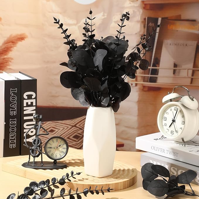 Giegxin 180 Pcs 3 Kinds Mixed Artificial Eucalyptus Leaves Stems Bulk Silver Dollar Leaves Picks Dried Eucalyptus Bundle Faux Spray for Wedding Vase Bouquet Floral Arrangement (Black)