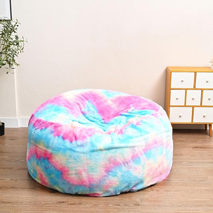 BCU Bean Bag Cover Comfy Beanbag Chair for Adults Without Filler Faux Fur Lazy Sofa Cover for Living Room Chairs, Multicolored, 3.5FT