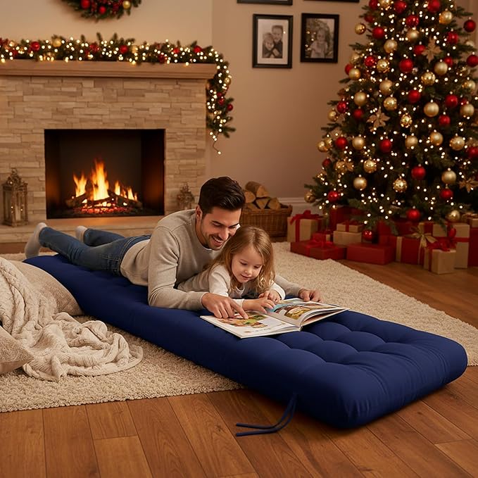 Vercraft Long Floor Cushion Large Floor Cushion with Brushed Cotton 74.8 x 27.5 x 3.15 in Jumbo Lounger Pillow for Outdoor Indoor Bay Window Meditation Yoga Reading Sleeping(1 Pc,Navy Blue)