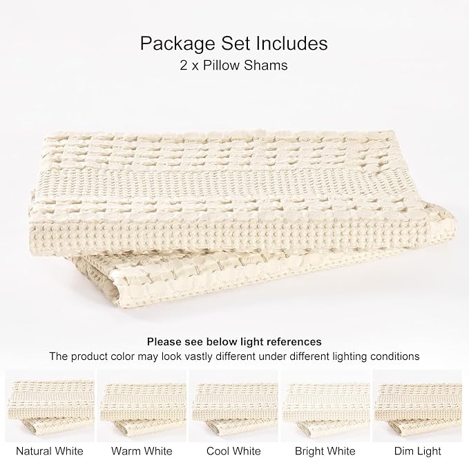 PHF Waffle Weave Pillow Shams Queen Size, 2 Pack 100% Cotton Pillowcases 20" x 30", No Insert, Soft & Breathable Aesthetic Woven Pillow Case Covers for Bedroom Decor, Natural