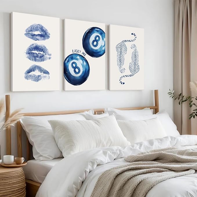 Leopard Wall Art Cheetah Canvas Prints Trendy 8 Ball Wall Decor Preppy Aesthetic Poster Lucky Leopard Pictures Funky Painting Navy Kiss Artwork for Bedroom Living Room 12x16x3 Inch Ready to Hang