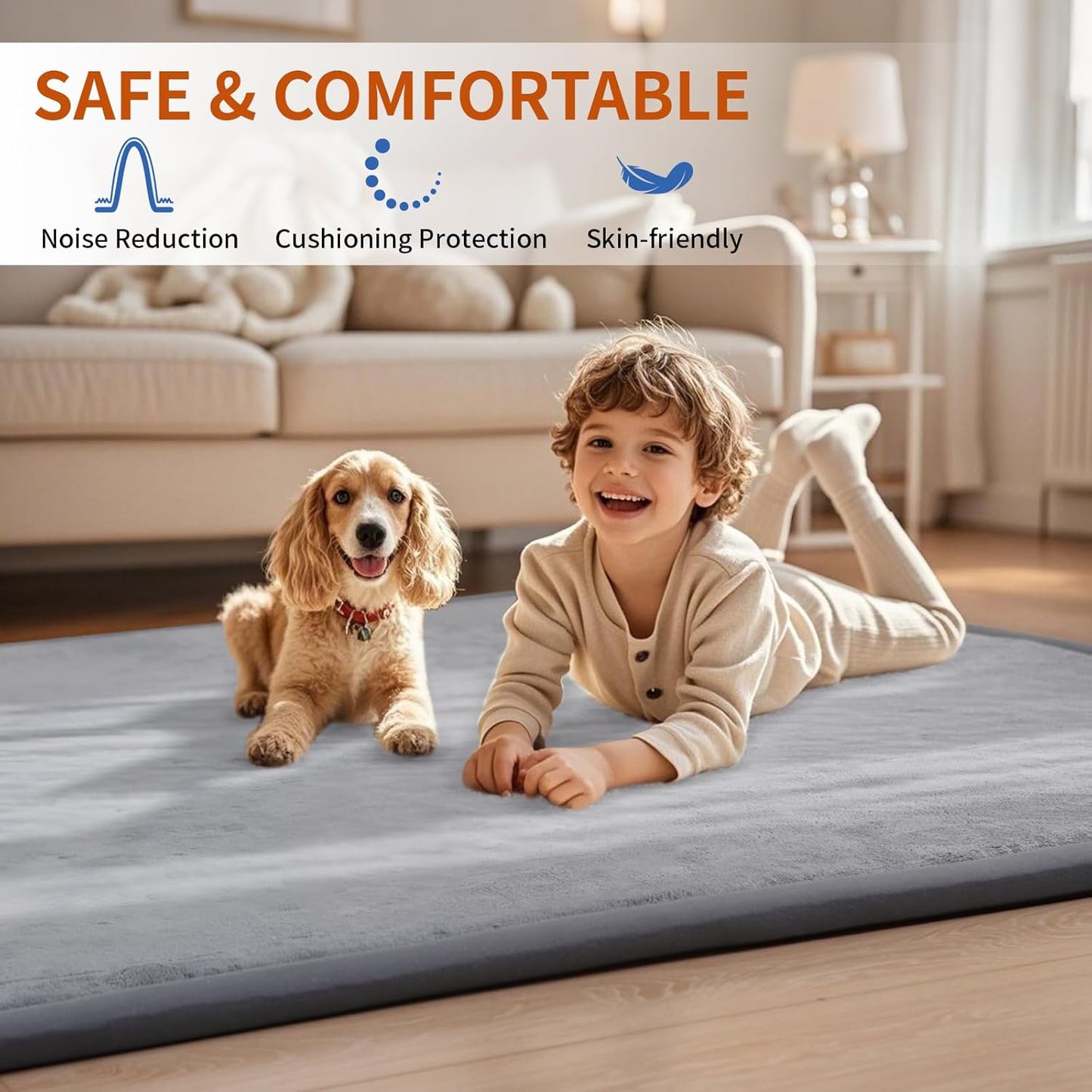 ACOMOPACK Baby Play Mat for Floor,1.3" Thick Memory Foam Area Rug for Living Room,Soft Velvet Crawling with Non-Slip Bottom for Kid,Toddler,39"×59" Tummy Time Nursery Rugs,Yoga（Dark Grey）