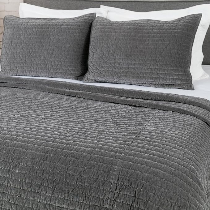 ELEGANT LIFE HOME Velvet Quilt Oversized King Reversible Royal Cotton Velvet Pic-Stitch Bedding Quilt - King Size - 108'' x 92'', Grey