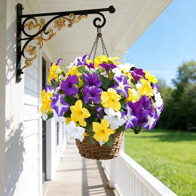 FULLMUSIC Spring Artificial Flowers for Outdoors, UV Resistant Fake Morning Glory, Look Real Faux Silk Plants for Front Door Garden Porch Planter