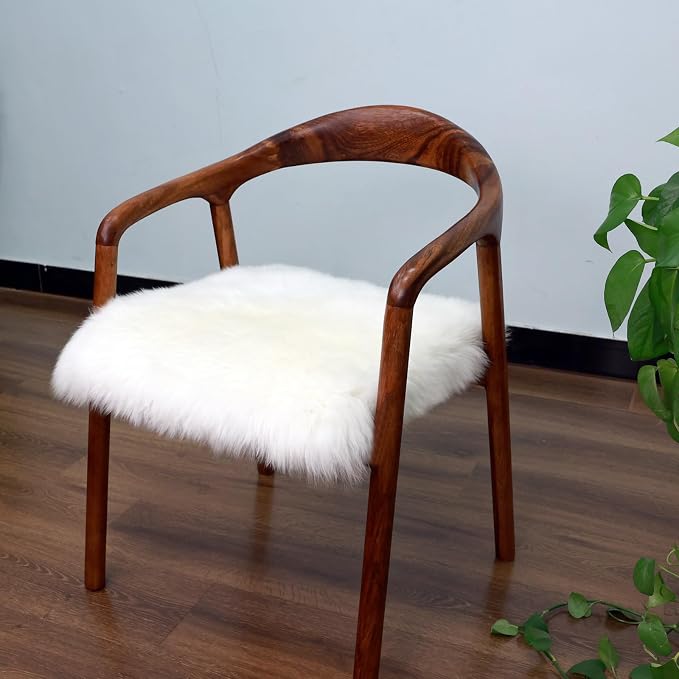 Real Natural Wool Chair Cushion Non-Slip Comfortable Genuine Sheepskin Seat Pad for Sofa Restaurant Car Seat Office Chair Pads(18x18 Inch,1 Pcs,Cream White)