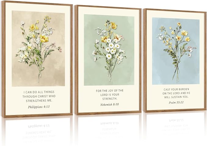 TOARTi Large Framed Christian Bible Verse Canvas Wall Art,Boho Botanical Wildflower Biblical Wall Decor, Inspirational Religious Scripture Floral Art Prints for Living Room Bedroom Office-16”x24”x3