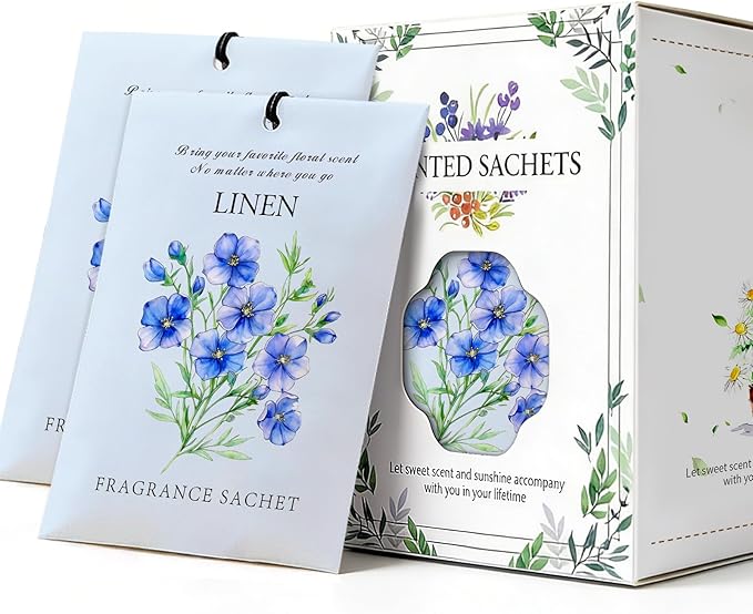 Linen Scented Sachet Bags - 12 Pack Drawer & Closet Freshener, Long Lasting Odor Eliminator for Wardrobes, Cars & Storage, Home Fragrance Air Freshener Sachets