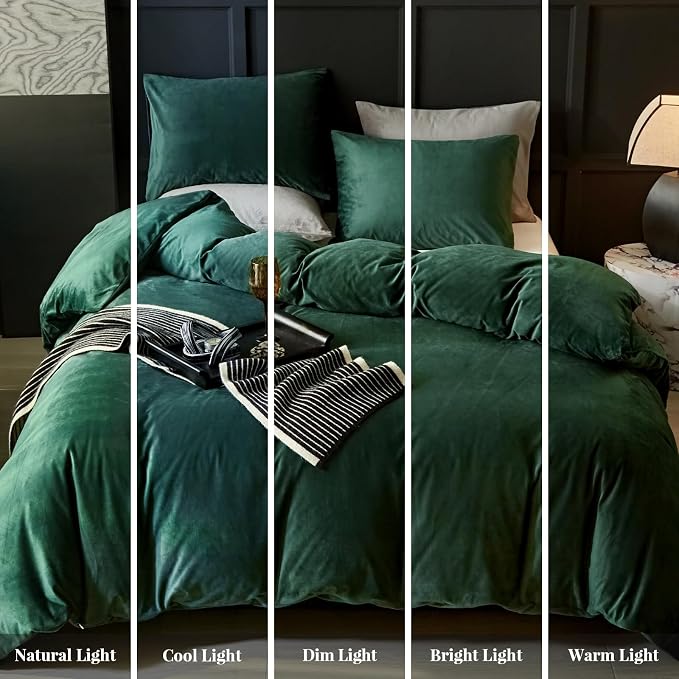 WARMDERN Emerald Green Duvet Cover Queen Size Flannel Duvet Cover Bedding Sets, 3pcs Ultra Soft Luxury Textured Modern Duvet Covers with Zipper Closure(Emerald Green, Queen)