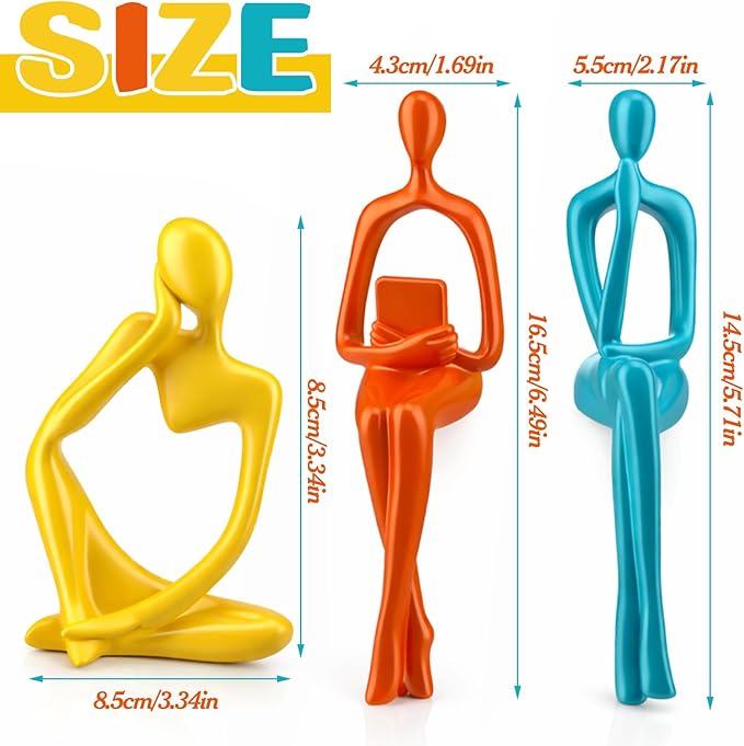 AceOrbit 3 Pcs Thinker Statues Mid Century Modern Decoration Thinker Sculptures Abstract Art Ornament Modern Aesthetic Figurine Decor Suitable for Home Bedroom Office Shelf Table Desk Bookshelf Decor