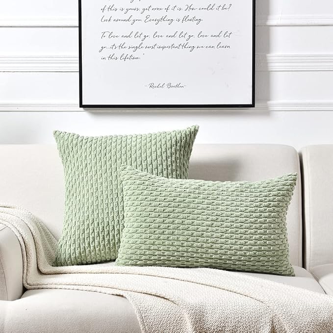 Fancy Homi 2 Packs Sage Green Decorative Throw Pillow Covers 20x20 Inch for Couch Bed Sofa, Modern Farmhouse Boho Home Decor, Soft Cute Plush Corduroy Cushion Case 50x50 CM