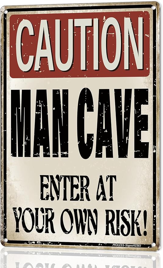 Vintage Man Cave Decor Signs – ENTER AT YOUR OWN RISK | 12x8″ Metal Sign for Man Cave, Garage, or Workshop Wall Decor – Man Cave Accessories & Gifts for Men, 2361