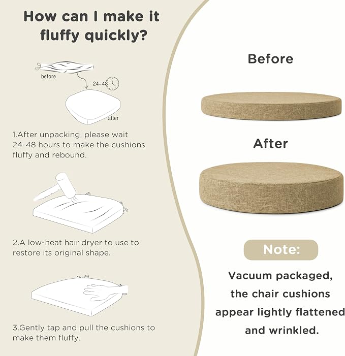 AddGrace 2.5" Thick Non Slip Round Chair Pad 1 Pack, 16", Beige | Machine-Washable Cover, Non-Slip, for Kitchen, Dining Room, Office, Floor, Bistro Cafe, for 16" Ottoman, 16" Round Stool