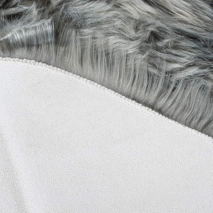 Carvapet 2x6 Faux Sheepskin Rug - Gray Shaggy Fluffy Area Rug Runner, Soft Plush Fake Fur Couch Seat Cushion Floor Cover Mat for Bedroom Living Room