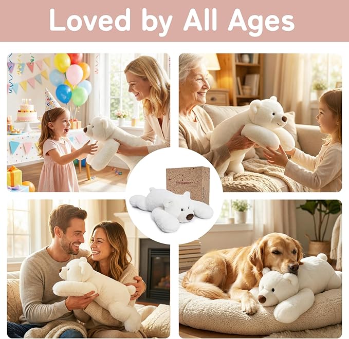 Niuniu Daddy Polar Bear Weighted Stuffed Animals for Kids & Adults, 20" | 3.3lb Large Weighted Plushies Pillow for Sleeping and Calming, Cute Lying Plush Toy Huggable Gift for Everyday Comfort