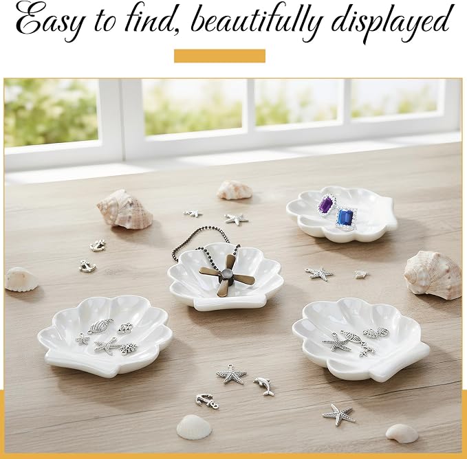 8 Pcs Shell Trinket Dish Seashell Jewelry Dishes for Women Shell Ceramic Jewelry Dish Tray Ceramic Ring Holder Decorative Trinket Tray Organizing Rings Earrings Necklaces Keys for Home Decor