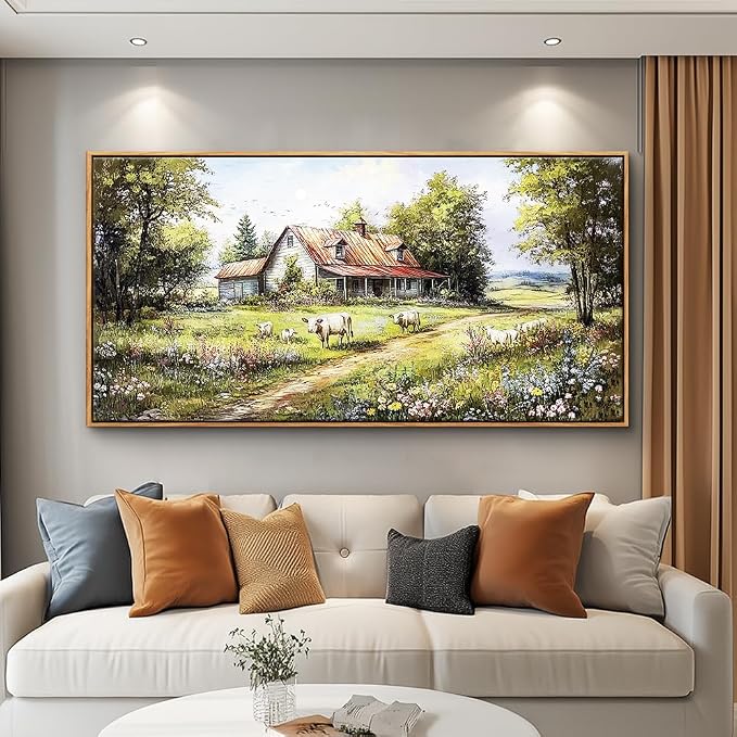 QIYILEXWART Wood Framed Canvas Wall Art For Living Room Wall Decor For Bedroom Office Wall Decoration Forest Lodge Painting Farmhouse Watercolour Pictures Artwork Room Aesthetic Home Decor