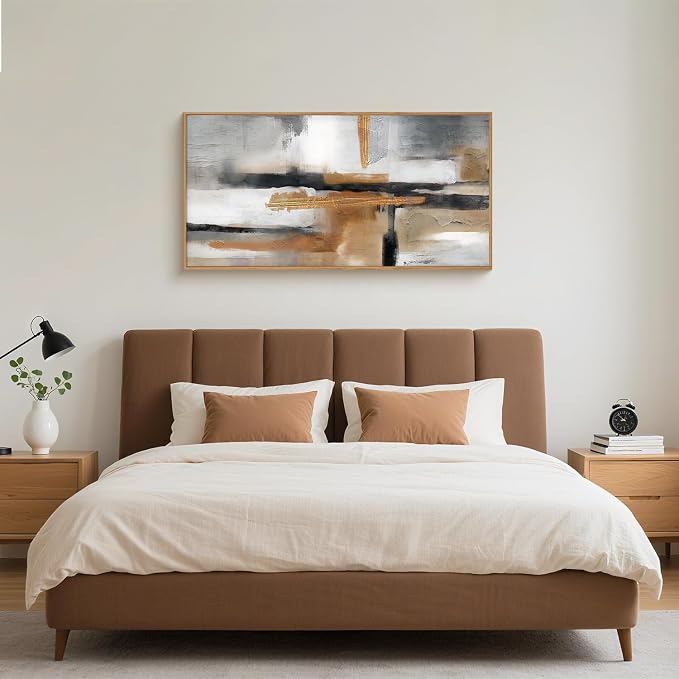 Modern Abstract Framed Canvas Wall Art Set, Neutral Textured Wall Decor, Boho Minimalist Gold and Gray Wall Painting for Living Room, Bedroom, Dining Room, Office-20 x40 x1